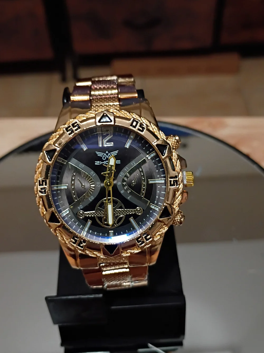 ZHOKE Gold-Tone Men's Chronograph Watch - Black Dial